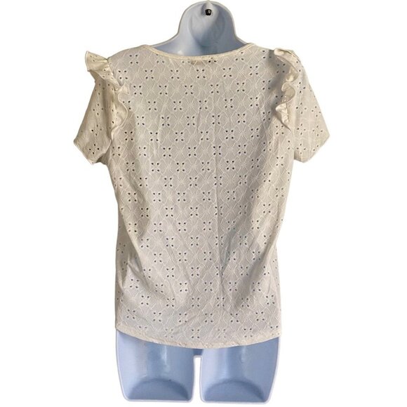 Ava James White Short Sleeve Eyelet Top Ruffle Sleeves Medium NEW - Picture 5 of 9